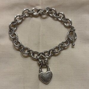 Silver Cubic Zirconia Heart Charm Bracelet